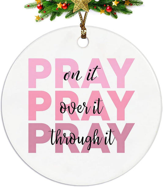 Christian Christmas Ornaments, Pray on It Pray Over it Pray Through It Scripture Religious Ceramic Christmas Xmas Ornament Keepsake Decorations, Christian Gifts for Women Teen Girls