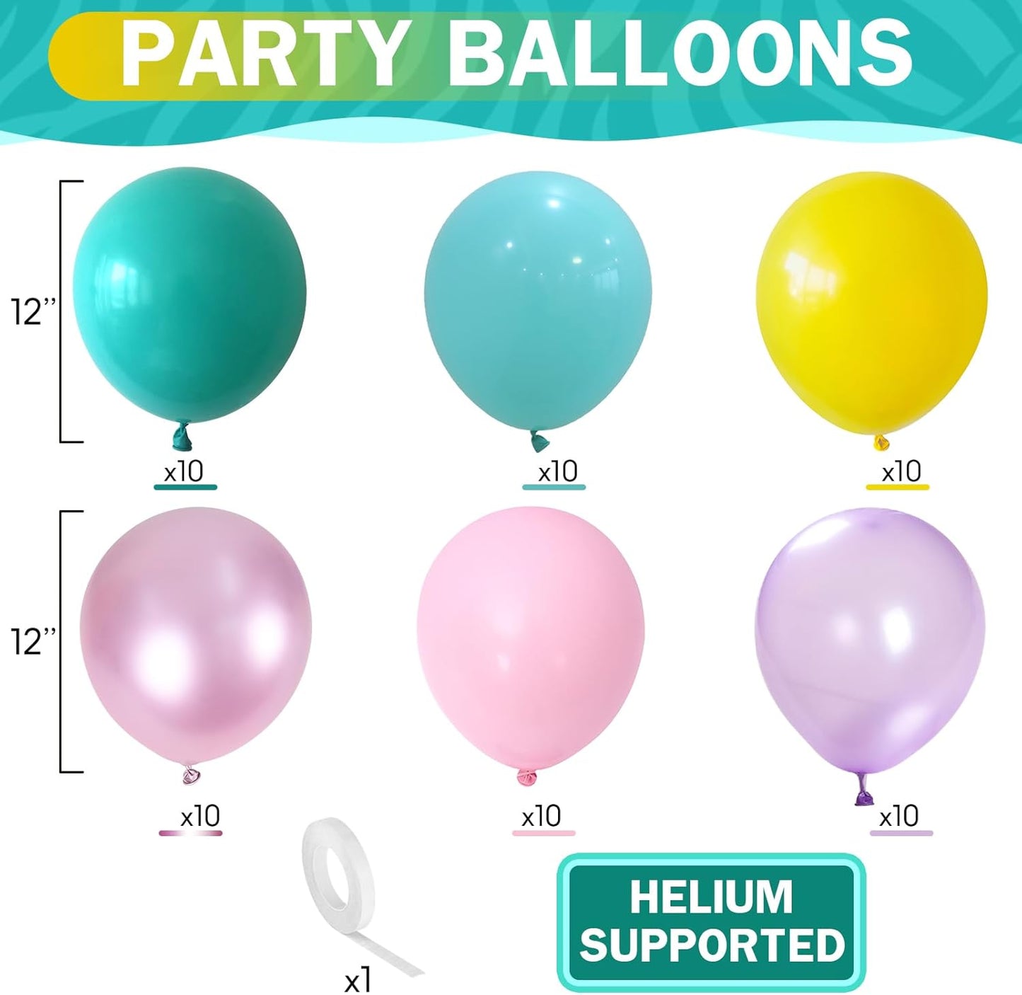 Pastel Balloons 60 Pcs Metallic Pink Purple Teal Blue Yellow Multicolor Latex Balloon Macaron Rainbow Pastel Color Party Balloons for Girls Birthday Baby Shower Bridal Wedding Party Decorations