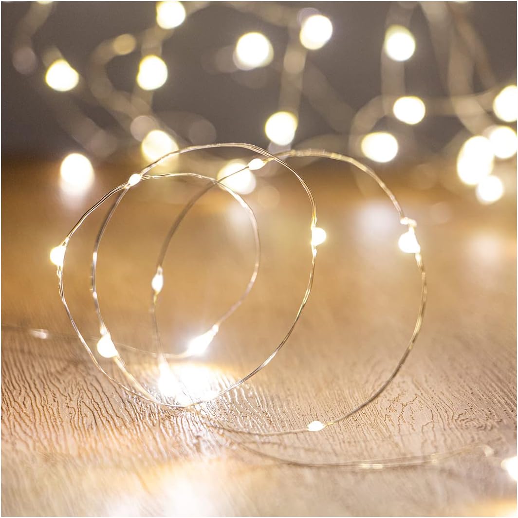 Waterproof LED Fairy String Lights - Battery Operated for Indoor & Outdoor Decoration, Wedding, Home Parties, Christmas & Holidays (Warm White, 32.8Ft)