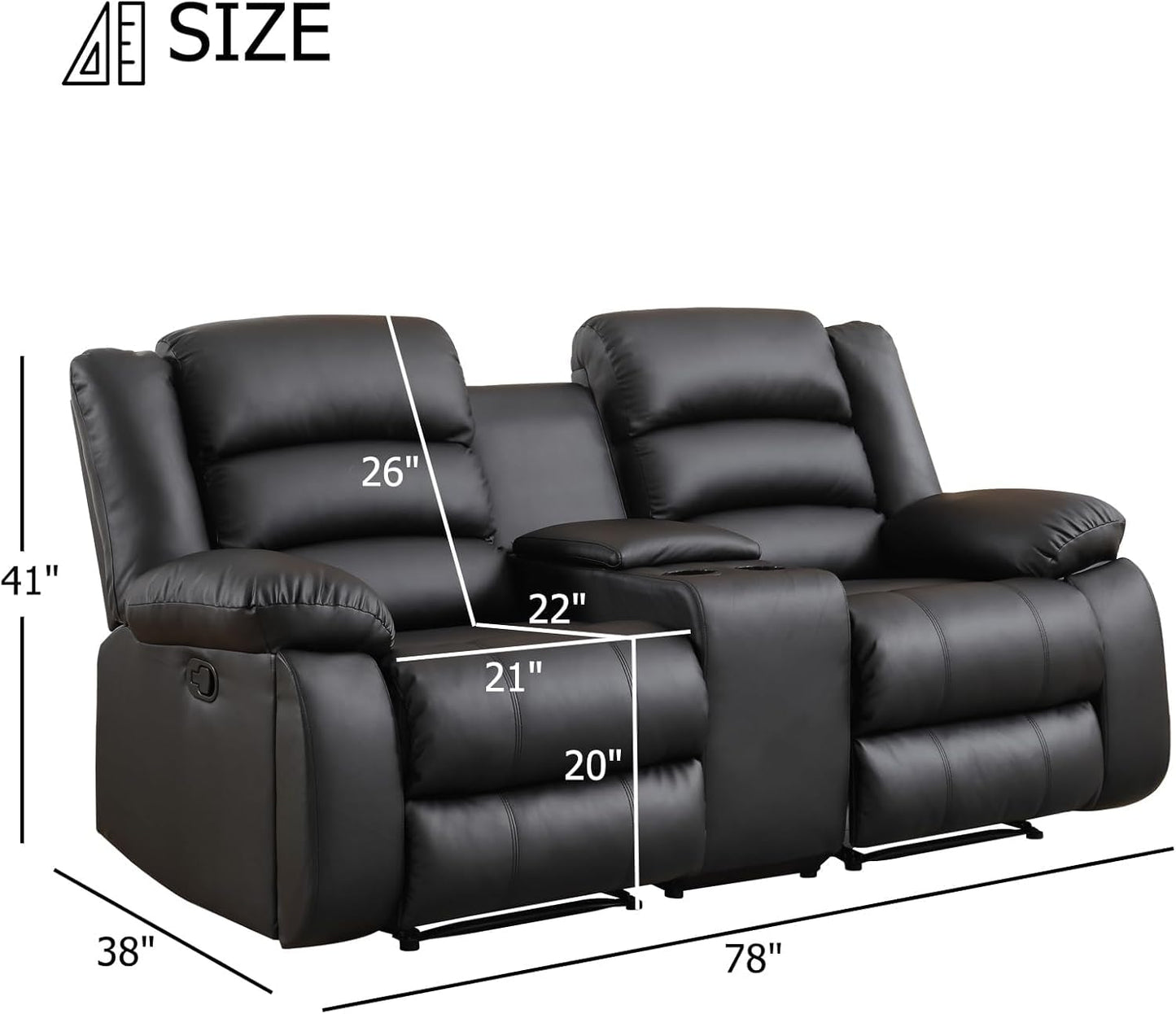 EBELLO Faux Leather Manual Loveseat Recliner, Reclining Sofa Chair with 2 Concealed Cup Holders, Hidden Storage, Overstuffed Armrest Couch Set for Living Room, Bedroom, Meeting Room(Loveseat)
