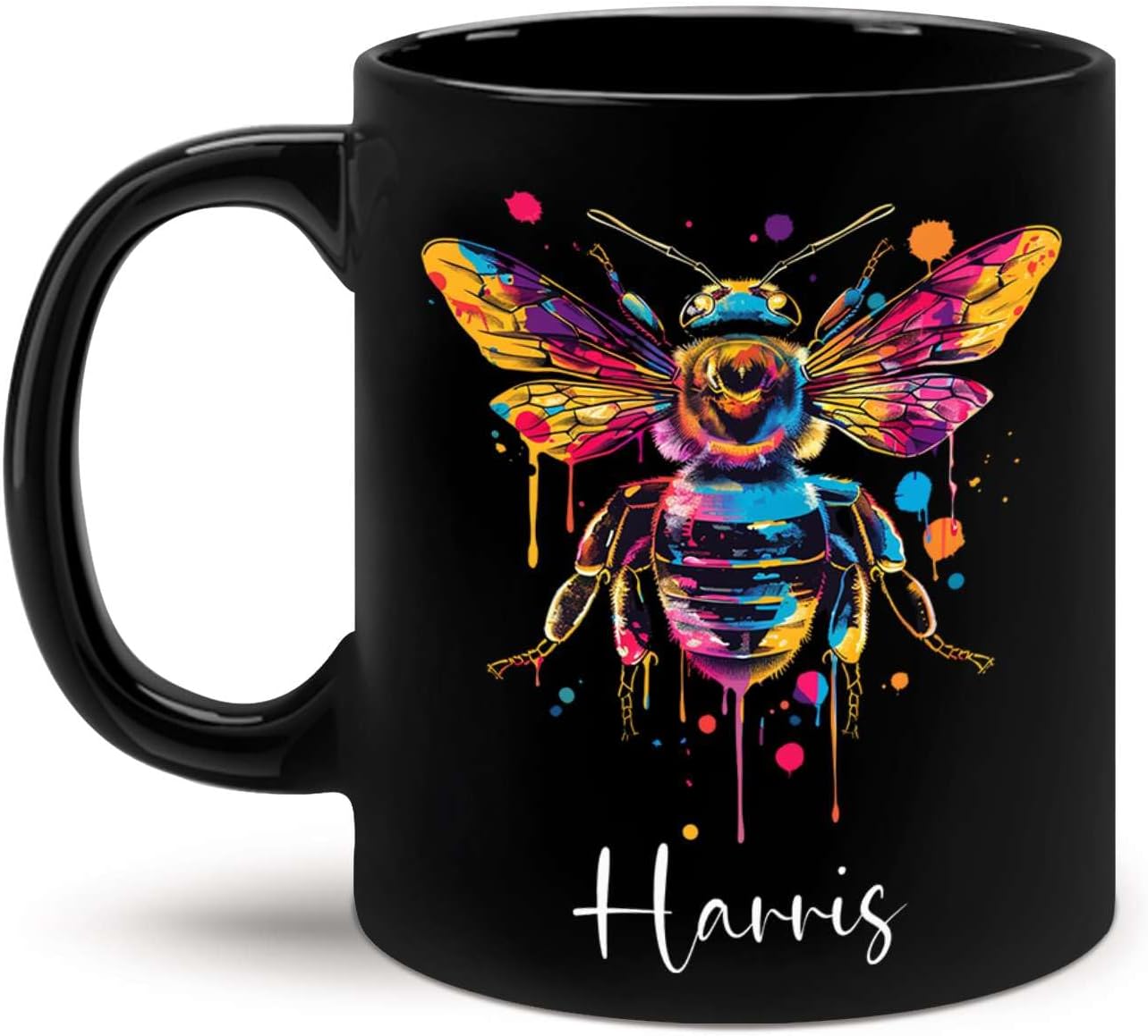 Personalized Black Bee Coffee Cup - Customized Ceramic Mug for Christmas, Gift for Brother Sister - Custom Animal Cup 11oz 15oz, Unique Animal Lover Gift