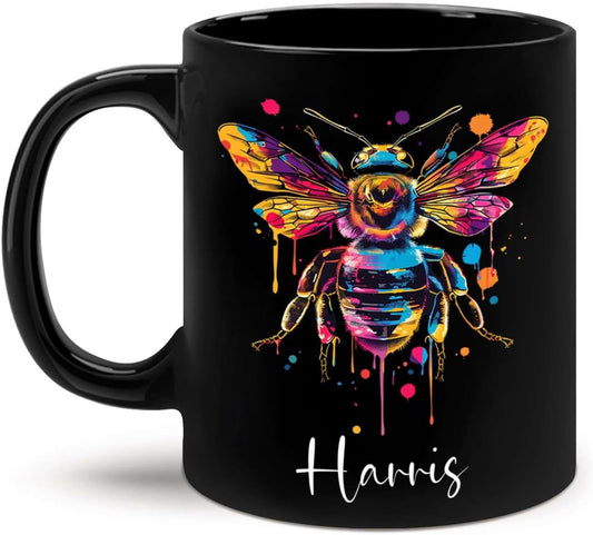 Personalized Black Bee Coffee Cup - Customized Ceramic Mug for Christmas, Gift for Brother Sister - Custom Animal Cup 11oz 15oz, Unique Animal Lover Gift