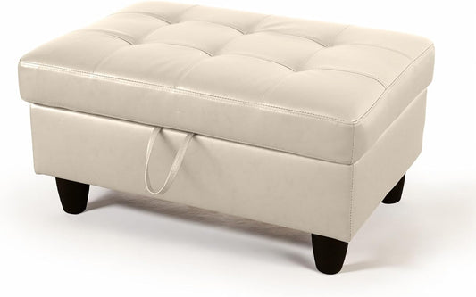 Ottoman Rectangular Storage Ottoman Bench, Faux Leather Footrest, Coffee Table, Stool Footstool with Hinged Lid for Living Room, Bedroom, Entryway, Champagne, 35"x23.5"x17.5"