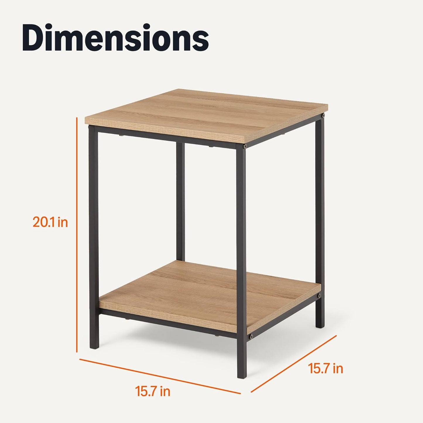 Amazon Basics - End Table with Bottom Shelf, Living Room Side Table, Steel Frame, Wooden Oak