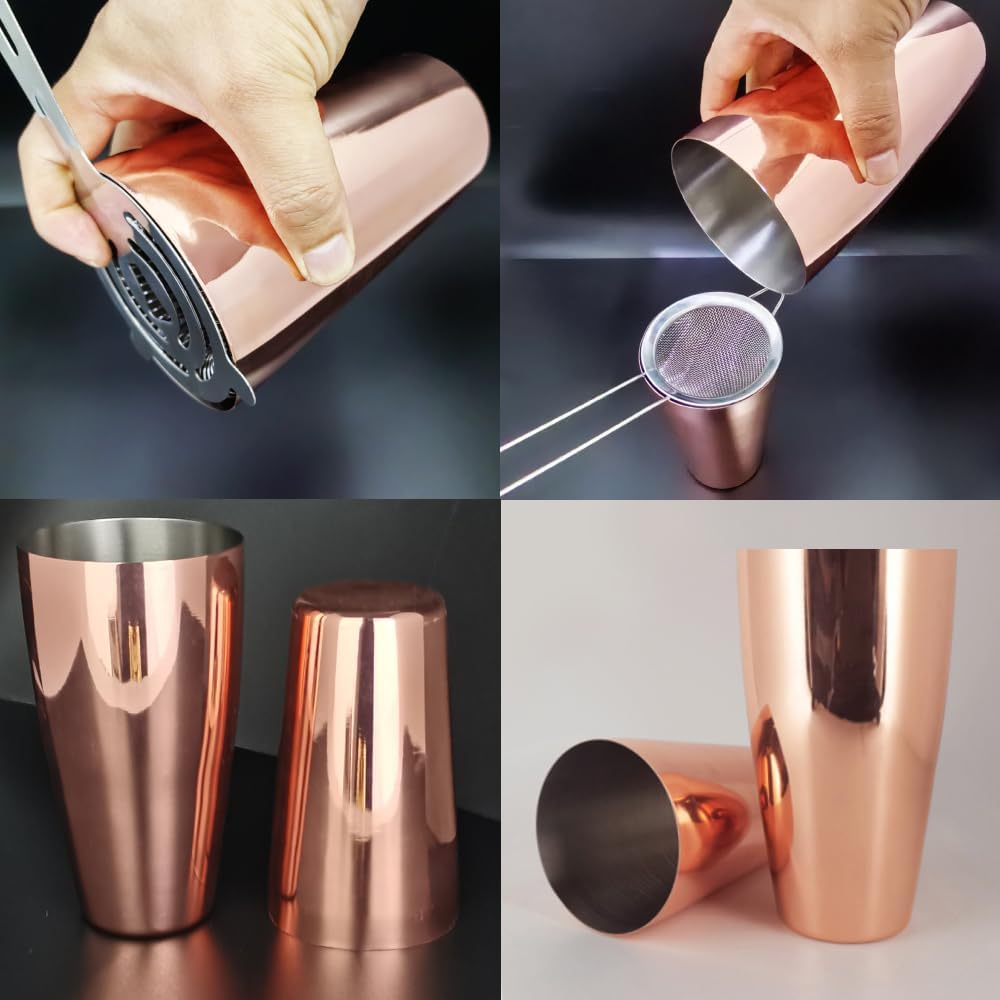 22-Piece Cocktail Shaker Set, 25/20oz Bartender Kit, Bartending Stainless Steel Bar Tools Sets for Drink Mixing, Boston Cocktail Shakers with Stand Recipes Booklet (Rose Gold-25-20oz)