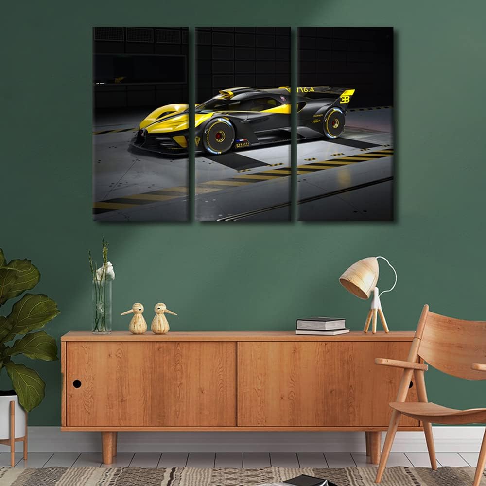 Sports Car Canvas Wall Art Yellow and Black Racing Cars Posters & Prints Artwork Contemporary Home Decor Stretched Canvas Picture for Men Boys Bedroom Décor Living Room Home Office, 42" Wx28 H