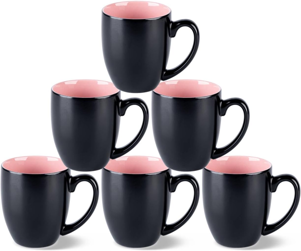 GBHOME 16oz Coffee Mugs Set of 6, Large Ceramic Coffee Mugs for Man, Woman, Dad, Mom, Modern Coffee Mugs Set with handle for Tea/Latte/Cappuccino/Milk/Cocoa. Dishwasher&Microwave Safe,Pink