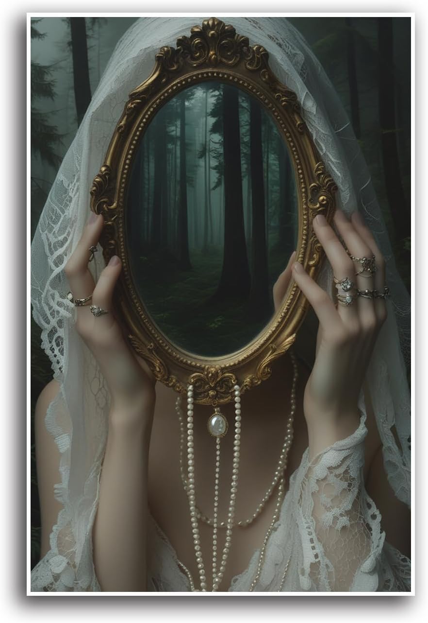 Mirror face covering dark art poster print melancholy gothic painting vintage feminine print victorian style decoration antique art12x16in Frameless