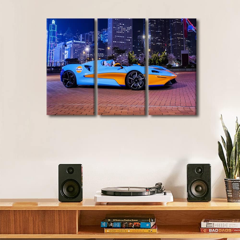 TUMOVO Wall Art for Living Room Sports Car Bedroom Wall Decor City Night View and Speedy Car Wall Paintings for Office Hypercar Print On Canvas Modern Artwork Stretched Framed Ready to Hang 42"Wx28"H