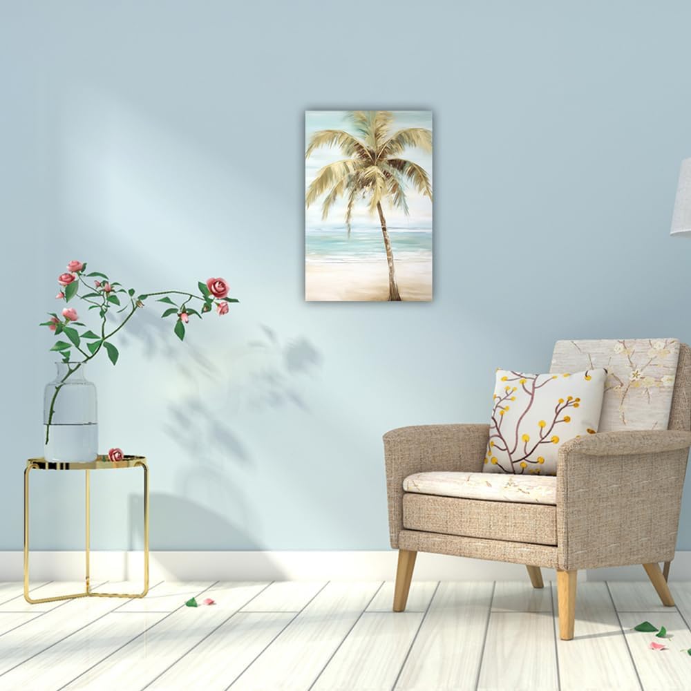 LURENCZH Tropical Beach Canvas Wall Art Seaside Palm Tree Picture Wall Decor Ocean Scenery Painting Prints for Bathroom Decor Framed(Beach-1,24.00" x 36.00")