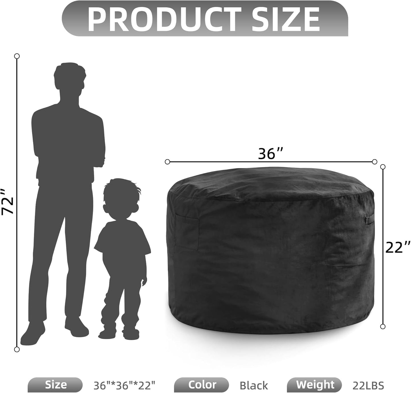 Hobestluk 3FT Bean Bag Chair Giant Bean Bag Chairs for Adults Large Bean Chairs with Removable Cover, Beanbag Chair with Filler, Adult Bean Bag Chairs for Living Room, Bedroom