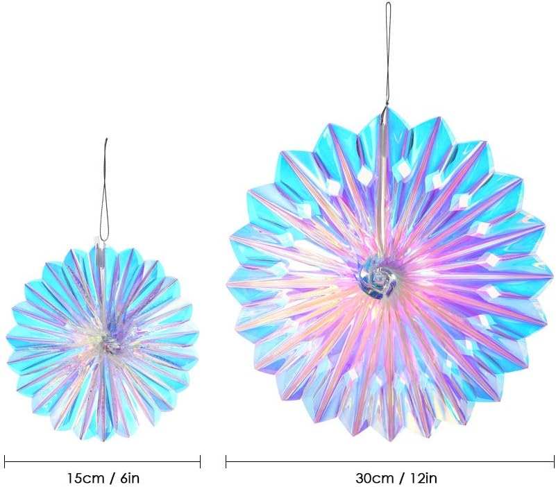 Iridescent Hanging Decorations Round Foil Decorative Folding Fans Rainbow Shine Party Ornaments for Bridal Shower Wedding Birthday Frozen Theme Party Decorations