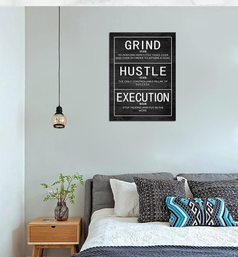Motivational Canvas Painting Wall Art Grind Verb Hustle Verb Execution Noun Inspirational Poster Prints Artwork Pictures for Home Decor Office Framed Ready to Hang [18''W x 24''H]