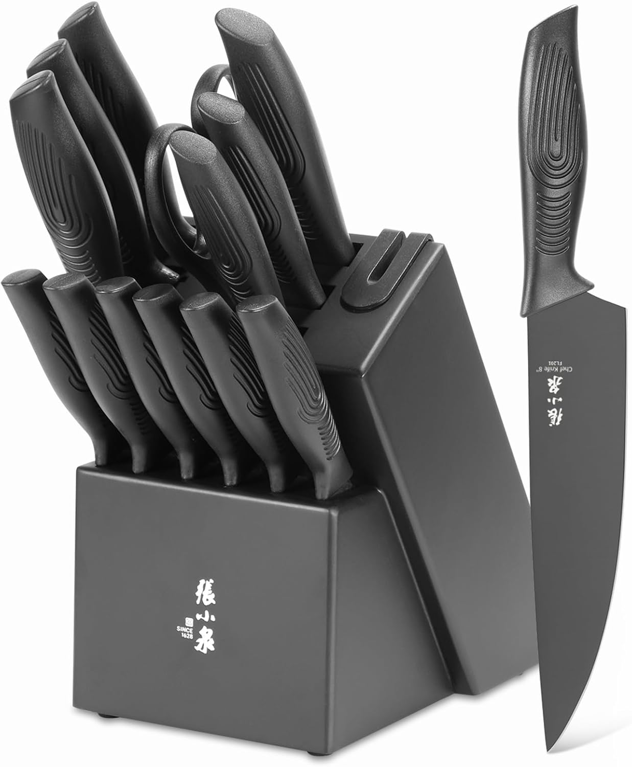 ZHANG XIAO QUAN SINCE 1628 15Pcs Knife Sets for Kitchen with Block,Knife Set with Built-in Sharpener Dishwasher Safe（Master A）