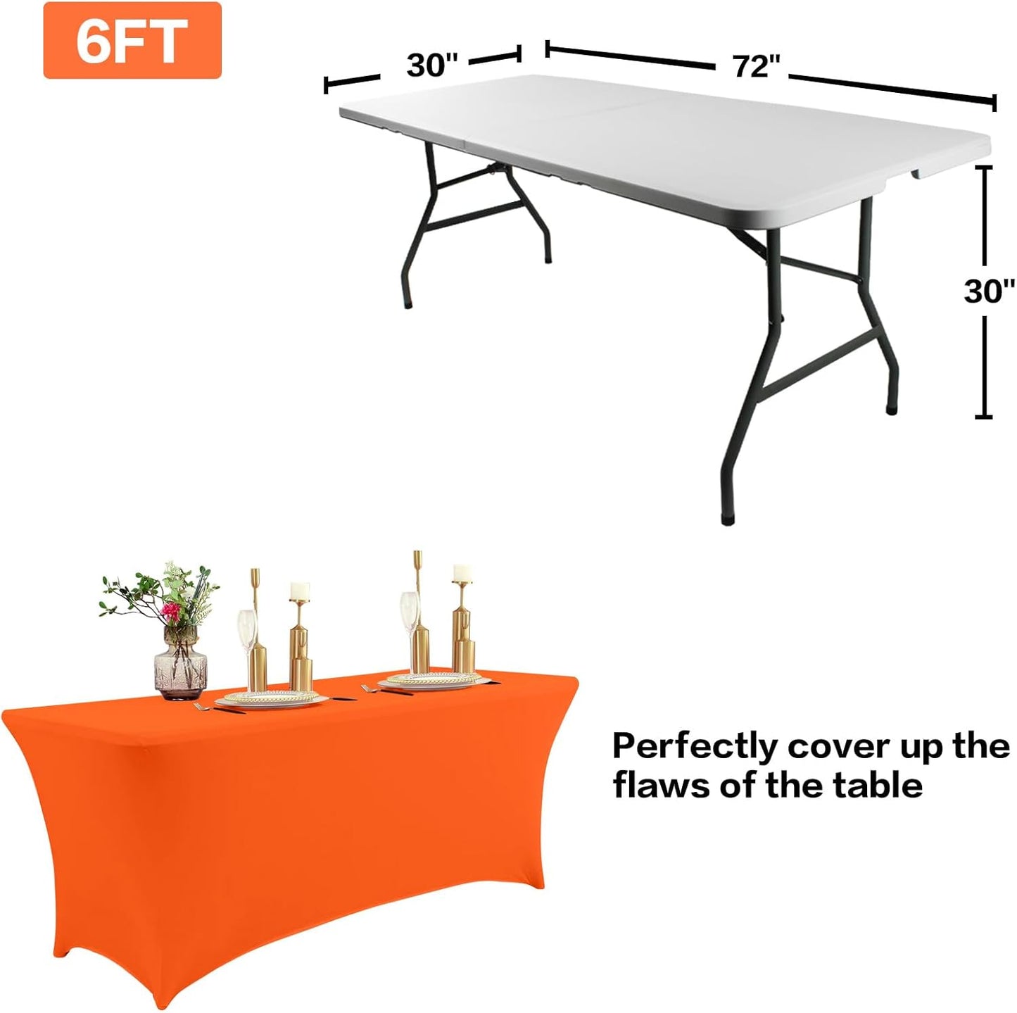 IVAPUPU 4FT Table Cloth for Rectangular Fitted Events Stretch Orange Table Covers Washable Cover Spandex Tablecloth Protector for Party, Wedding, Cocktail, Banquet, Festival