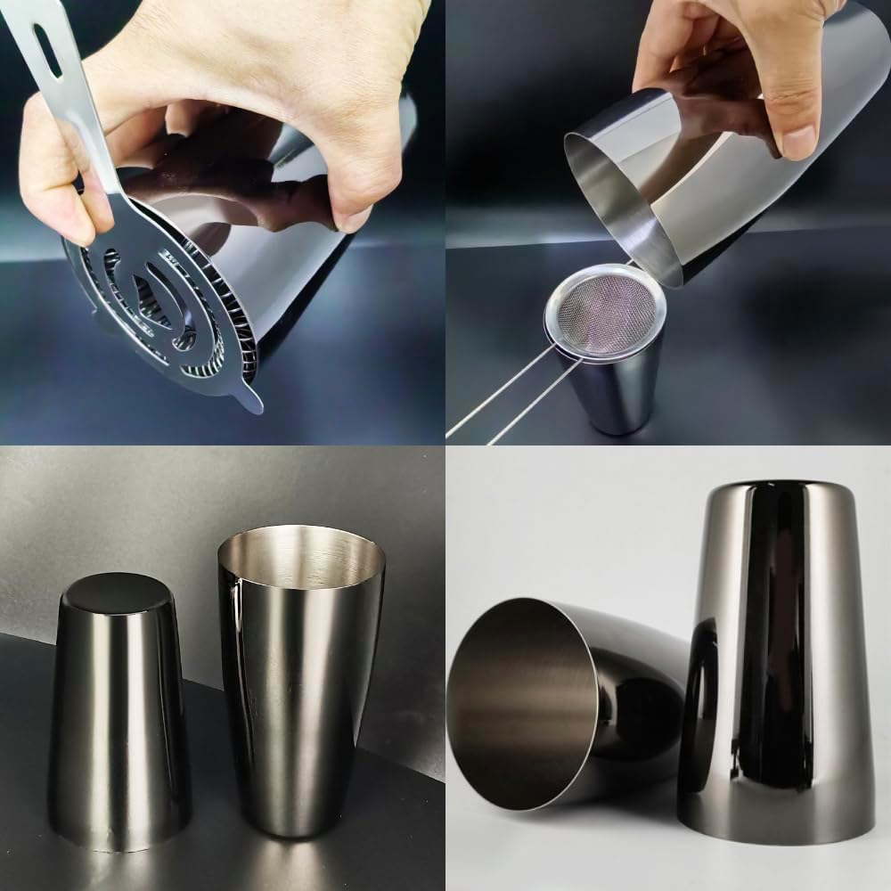 22-Piece Cocktail Shaker Set, 25/20oz Bartender Kit, Bartending Stainless Steel Bar Tools Sets for Drink Mixing, Boston Cocktail Shakers with Stand Recipes Booklet (Black-25-20oz)