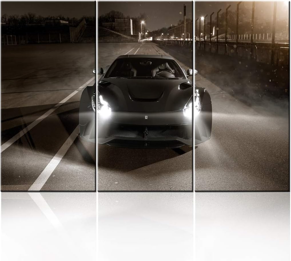 TUMOVO 3 Pieces Car Pictures Wall Art Framed Sports Car in Cool Gray Style Poster Canvas Print Vintage Western Decor for Home Office Living Room Man Bedroom - 40 x 20inch x 3 Panels