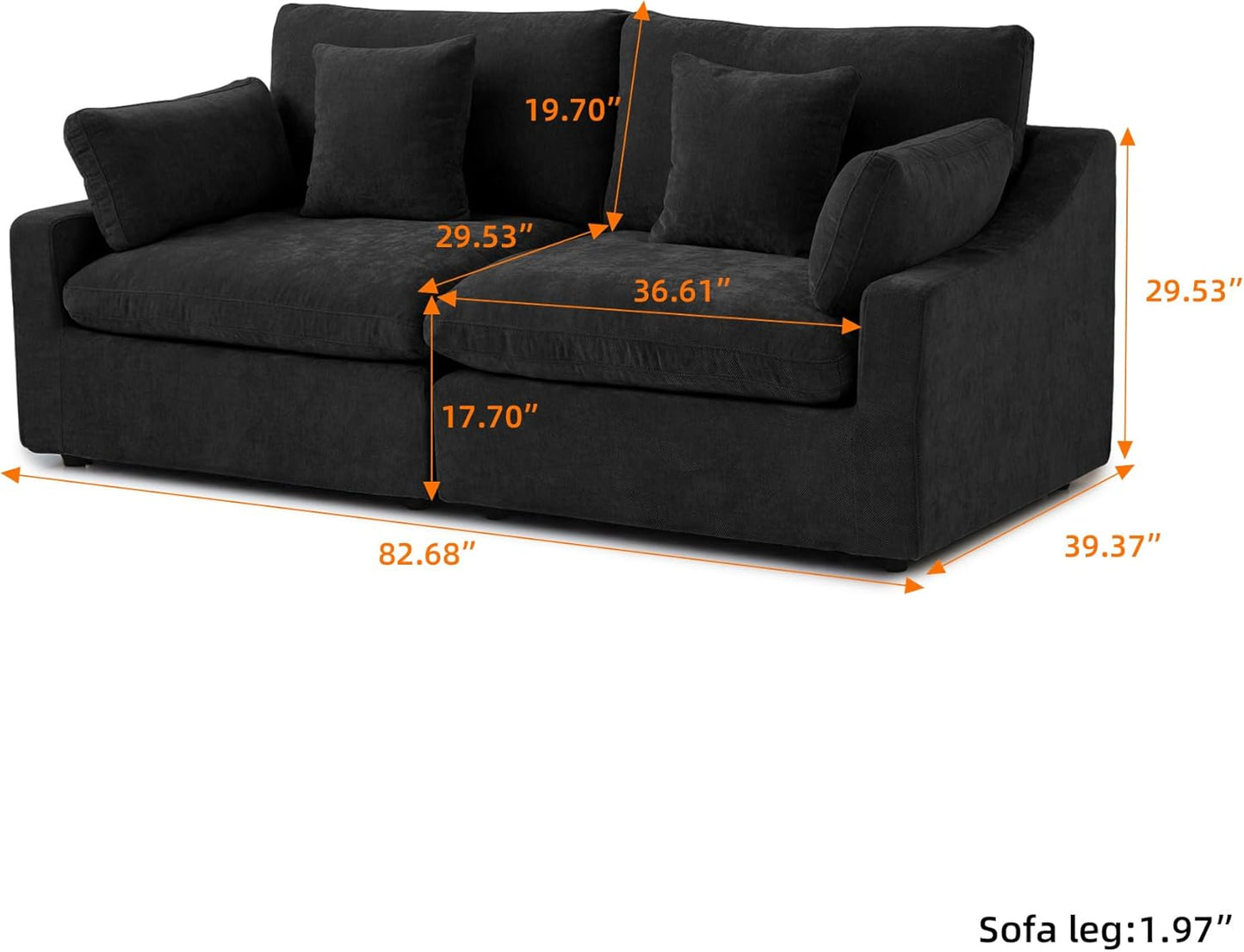 JACH Sectional Couches for Living Room, Cloud Sectional Couch with Deep Seat, Down Filled Modular Sofa, Covers Removeable & Washable, Love Seat Sofas Furniture for Living Room, Black