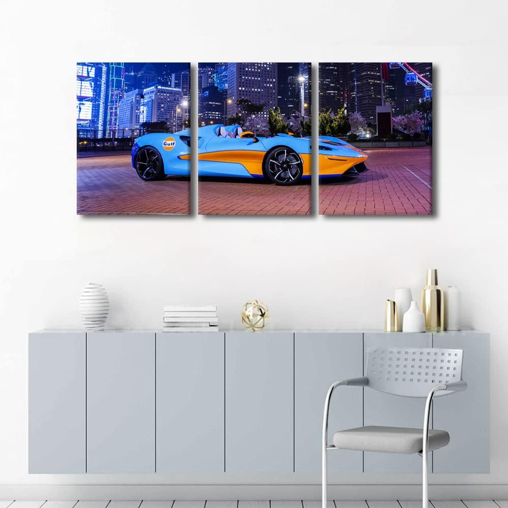Sports Car and City Landscape Wall Art Painting on Canvas Supercar Speed Car Bedroom Wall Art Modern Home Decor House Decorations for Living Room Bathroom Pictures Stretched on Wooden Frame 36"Wx16"H