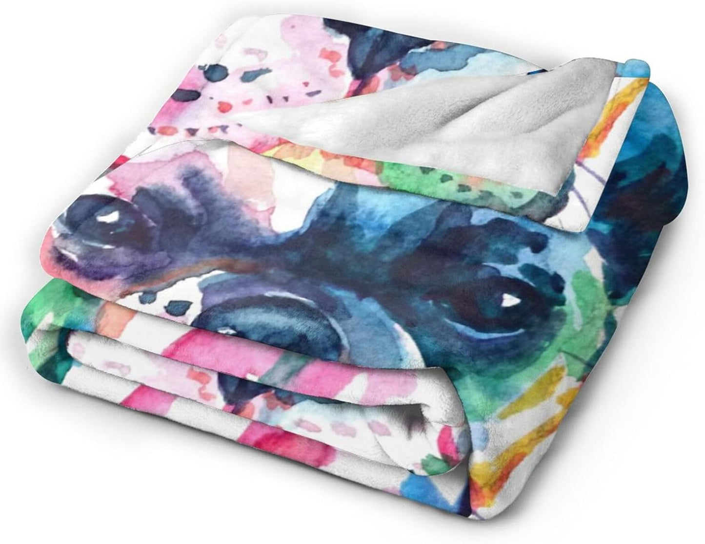 HGOD DESIGNS Watercolor French Bulldog Fleece Throw Blanket Ultra Soft Cozy Blooming Decorative Flannel Blanket All Season for Home Couch Bed Chair Travel 40x50in