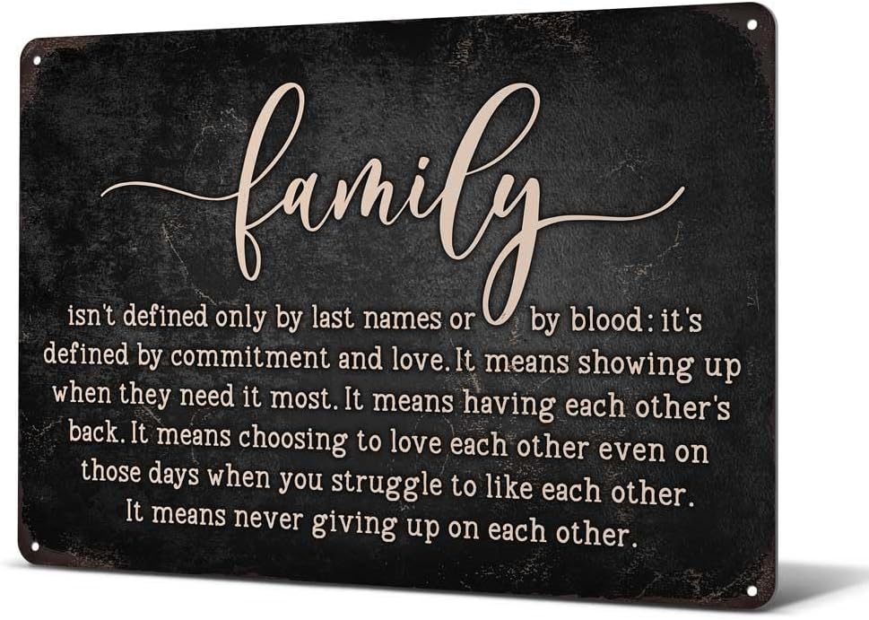 Heuhuww Family Isn't Defined Only By Last Names or By Blood Tin Sign for Home Office Room Wall Decor Gifts for Sister Best Friend Adopted Family 8"x12"(H23)