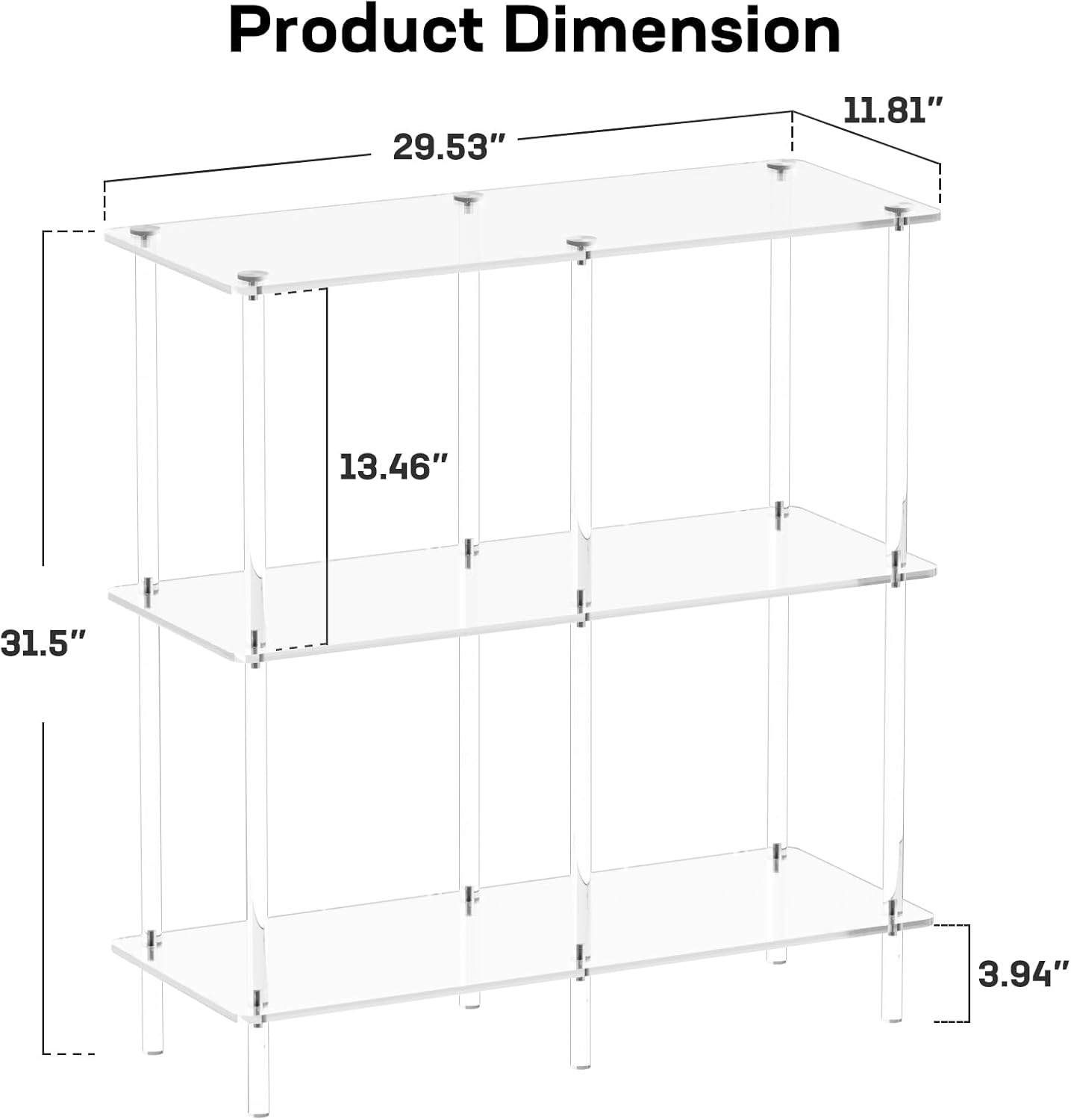 Acrylic Console Table, 29.53" Modern Entryway Table with Storage Shelves, 3 Tier Layer Storage for Foyer, Living Room, Clear.
