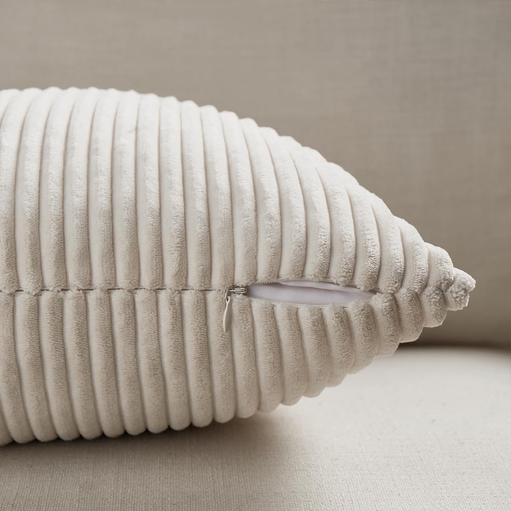 Fancy Homi 2 Packs Cream Decorative Throw Pillow Covers 20x20 Inch for Living Room Couch Bed Sofa, Rustic Farmhouse Boho Home Decor, Soft Corss Corduroy Patchwork Accent Square Cushion Case 50x50 cm