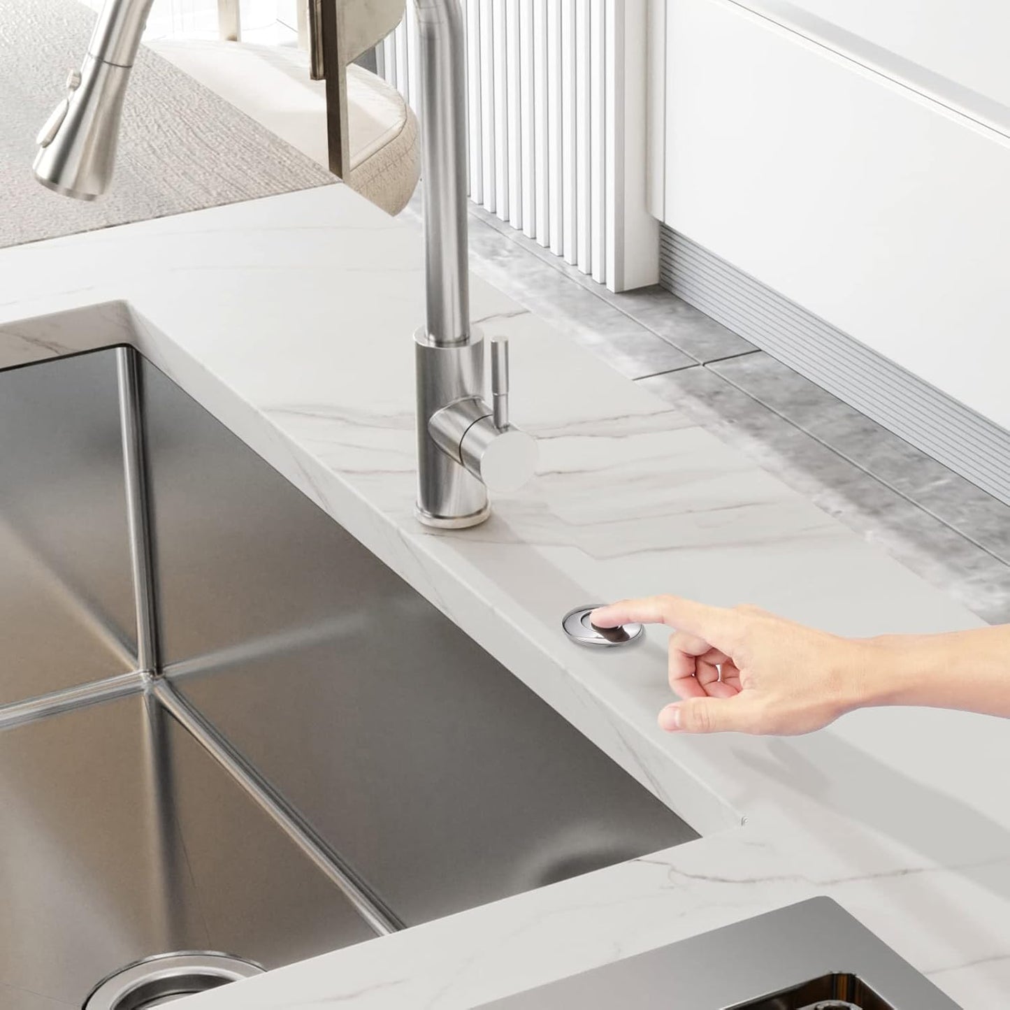 RQYEKDO Garbage Disposal Air Switch Kitchen Sink Top Long Stainless Steel Brushed Nickel Long 2.5" for Food and Waste Disposal On/Off Air Button Parts Copper…