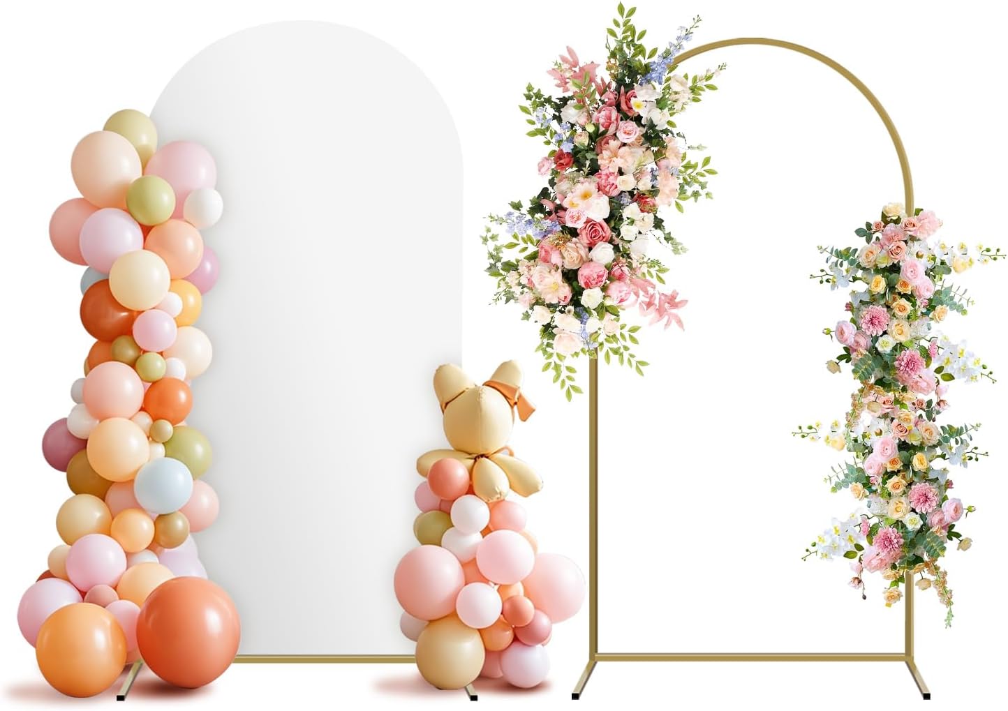 Arch Backdrop Stand and Cover Set, Metal Balloon Arch Backdrop 7.2ft, Gold Arched Stand Frame for Wedding, Parties,Birthday, Backdrop Decorations (White,7.2ft)