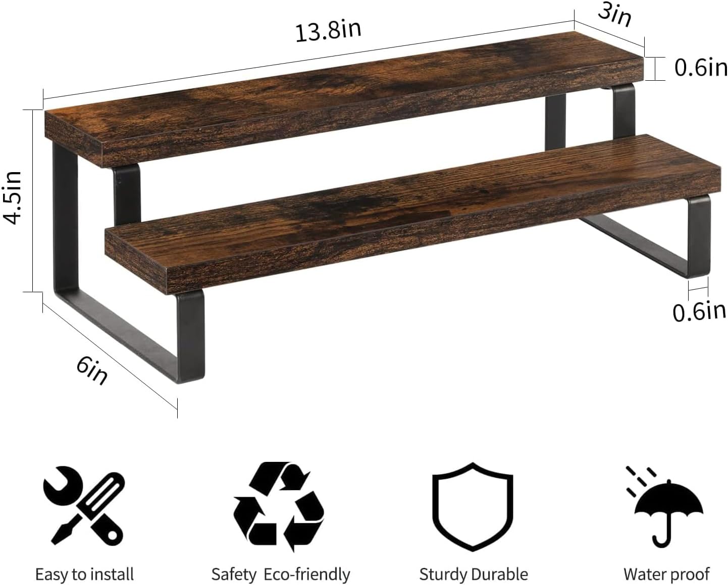 YINMIT Wooden Display Riser Stand, Tiered Perfume and Cologne Organizer Stand, 2 Tier Spice Rack Organizer, Rustic Display Shelf for Candles (2 Tier)