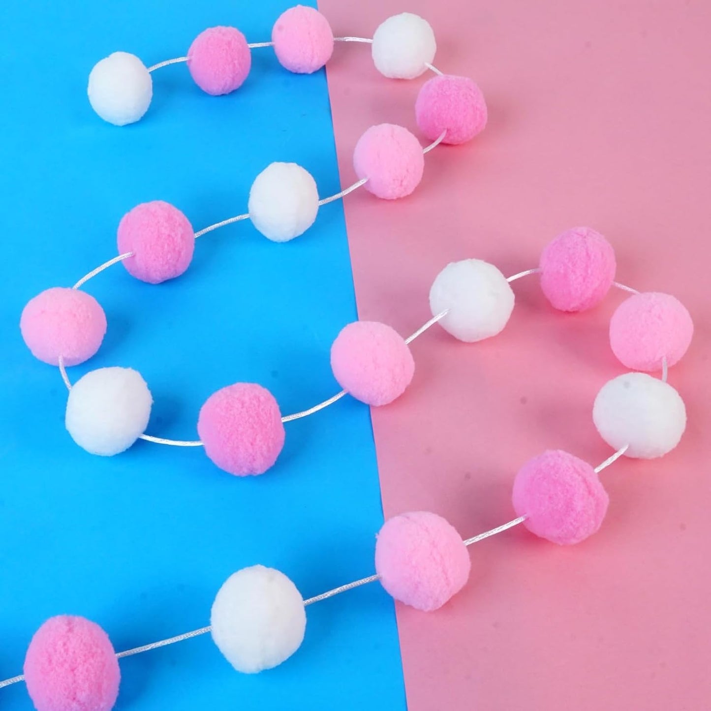 TBD Decor 2pk Pink Pom Pom Garland 13FT 4cm Large Felt Ball Garland Shower Decorationsfor Mantle,Indoor Holiday Wedding Birthday Gender Reveal Party Supplies