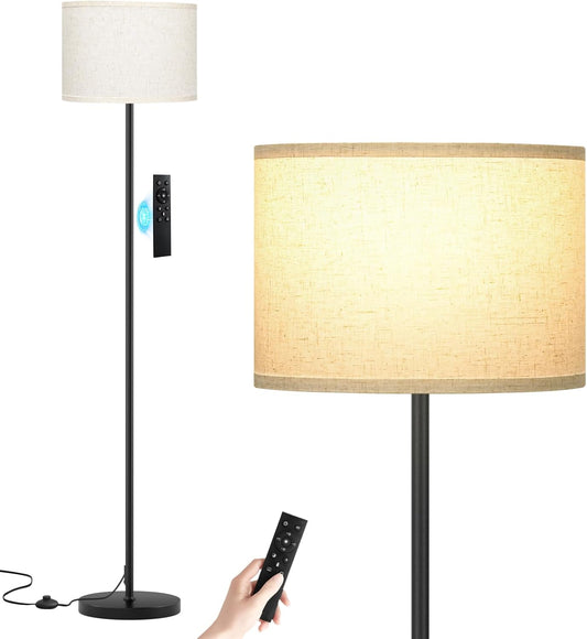 Ambimall 60'' Modern Floor Lamp with Remote, Tall Lamps for Living Room, Bedroom, Office, Dining Room, Beige Shade with Black Pole(Included Bulb)