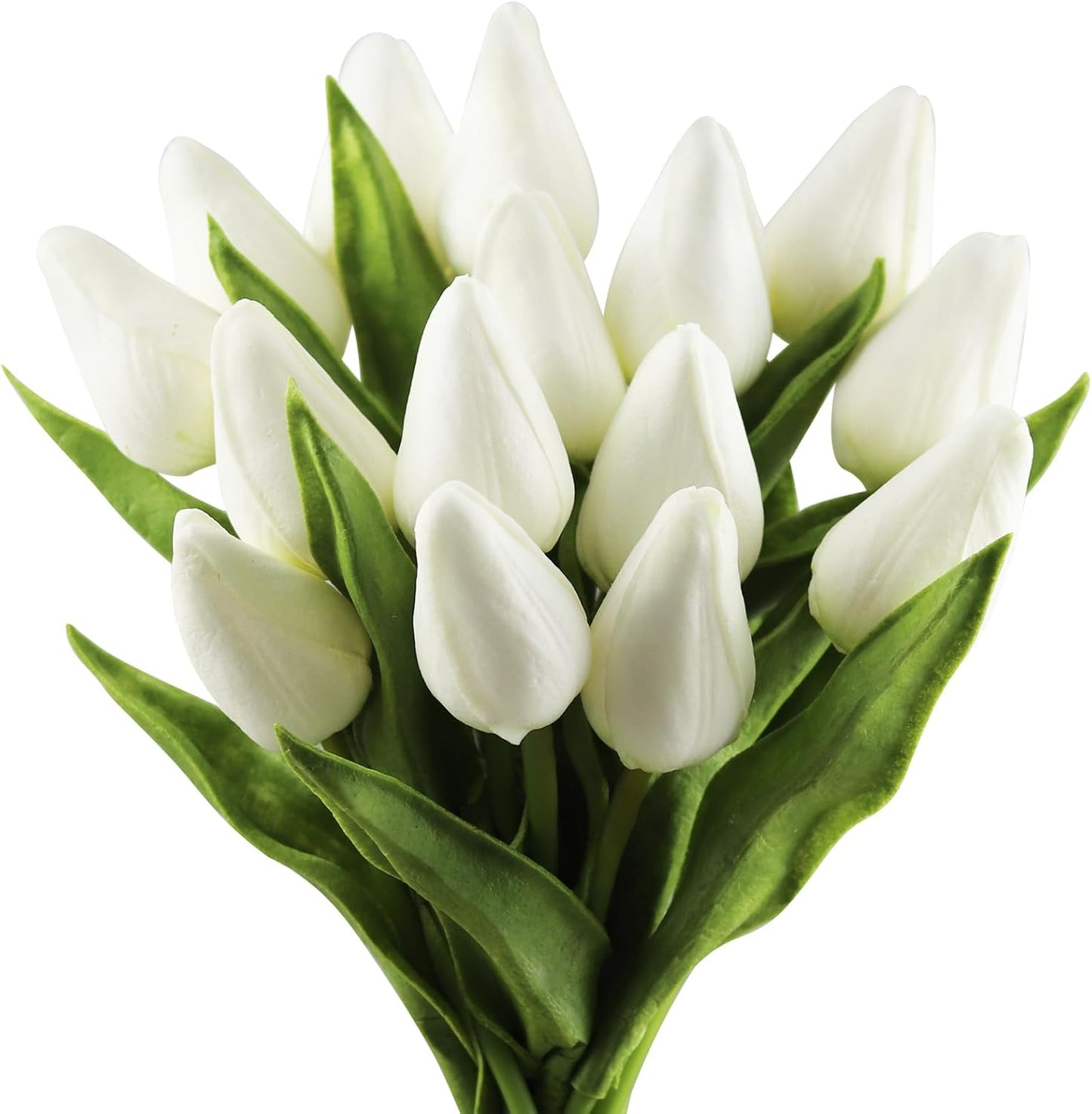 Buart Artificial Tulip in Bulk for Home Kitchen Wedding Bridal Bouquet,Fake White Flowers for Valentine's Day Mother's Day Easter Table Centerpieces Decorations(Mini Size,Real-Touch,12pcs)
