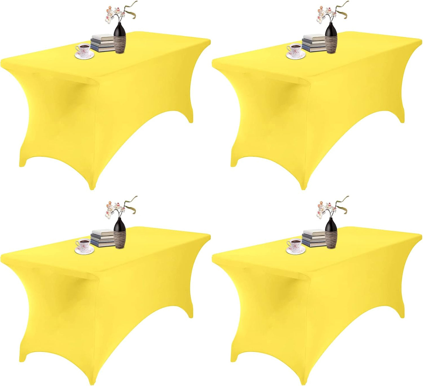 4Pack Spandex Waterproof Table Covers 6ft，Spandex 6ft Waterproof Table Cover for Party,Wedding, Banquet, and Events(Yellow)