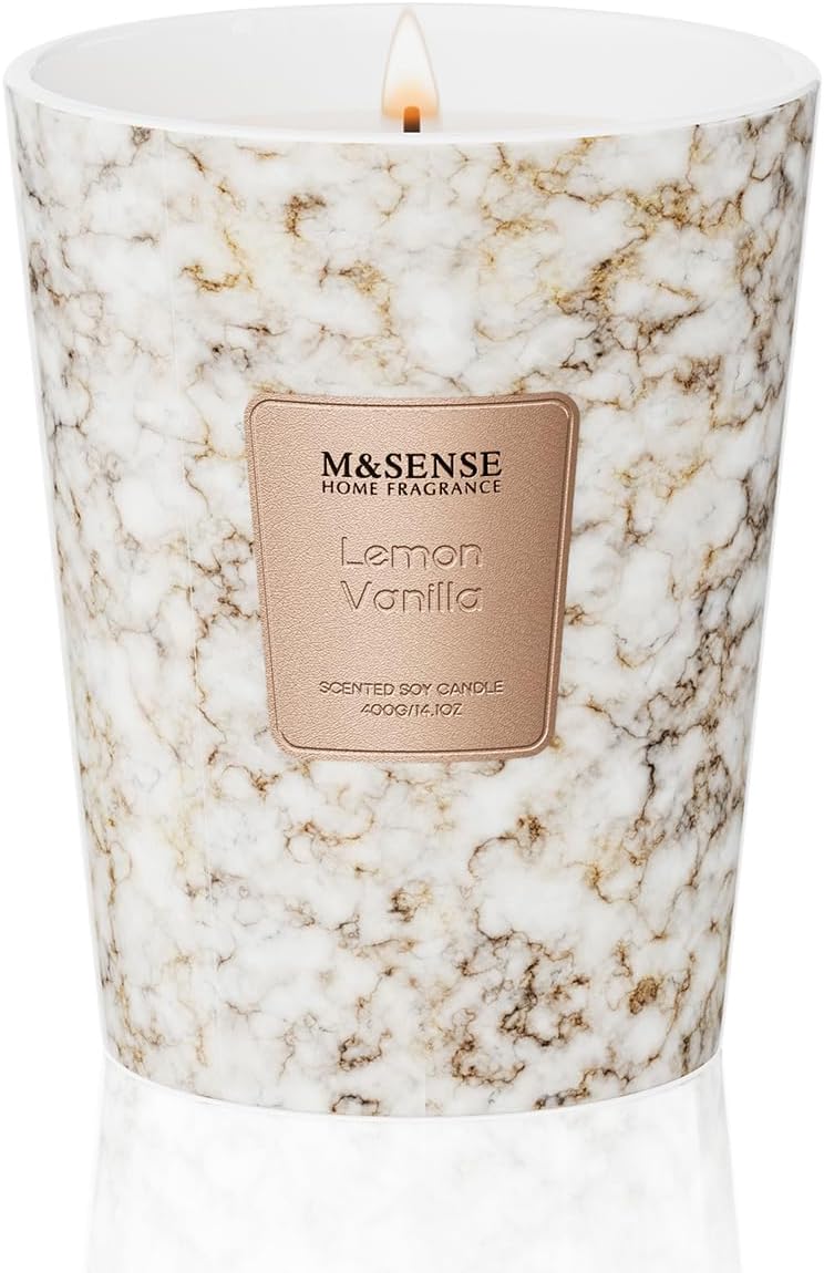 M&SENSE Sugared Lemon Zest Scented Candles for Home, Lead-free Wick Highly Scented Jar Candles, 14.1 Oz 80 Hours Lasting Burning Candles Gifts for Women, Relaxing Aromatherapy Candle for Stress Relief