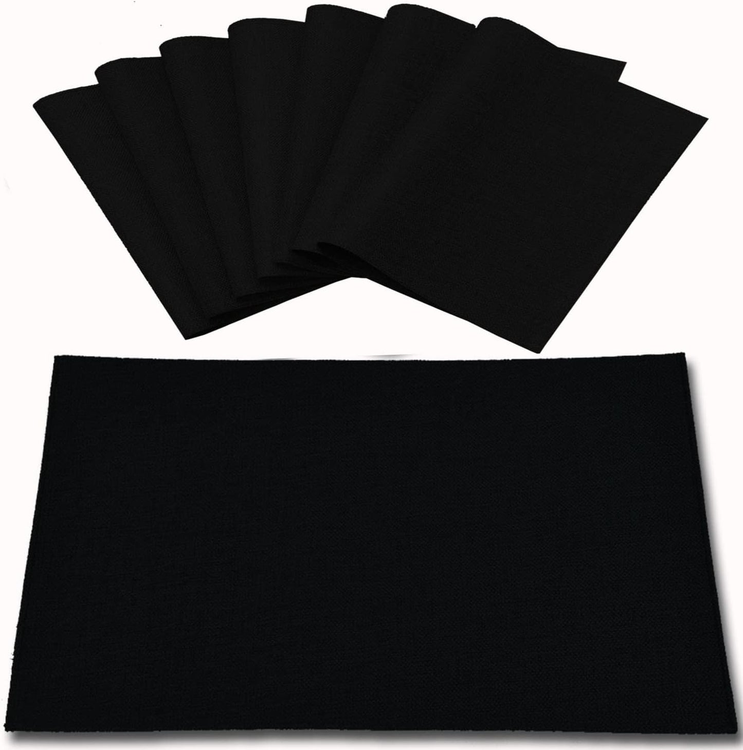 Cloth Placemats Set of 8, Linen Type Fabric Placemats Machine Washable Heat Resistant Placemats Wrinkle Free Thick Polyester Kitchen Place Mats for Dining Table (Black)