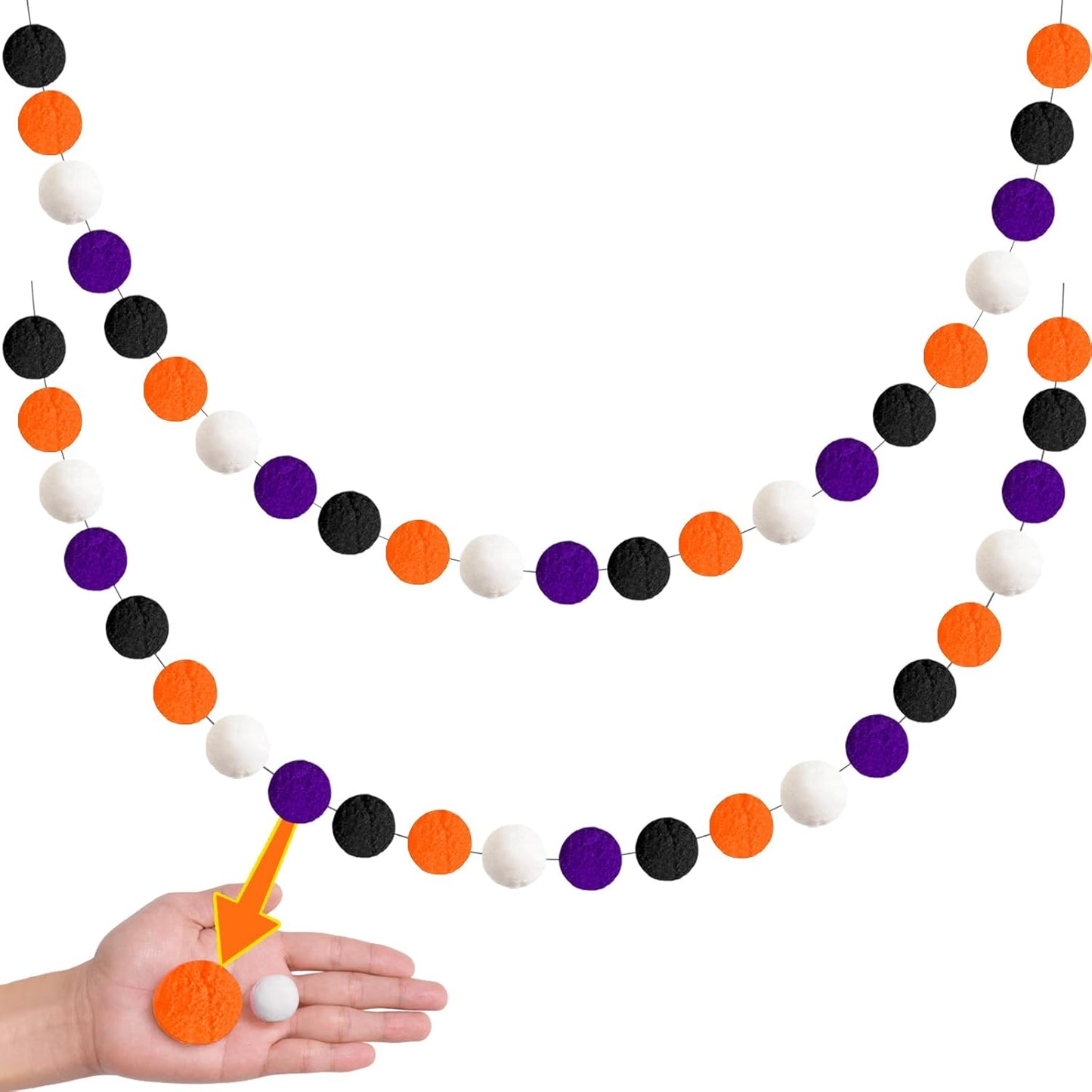 XmasExp Pom Pom Garland Decorations - Large Spring Felt Ball Garland for Mantle, Indoor Home Decor, Easter Tree Ornaments, Kids Room and Party Hanging Decor,13 Ft. (Halloween, 1.57")