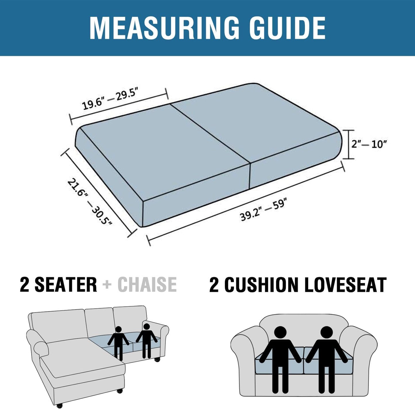 H.VERSAILTEX Super Stretch Individual Seat Cushion Covers Sofa Covers Couch Cushion Covers Slipcover Sets Thick Jacquard Textured Twill Fabric (2 Piece Medium Sofa Cushion Covers, Ivory)