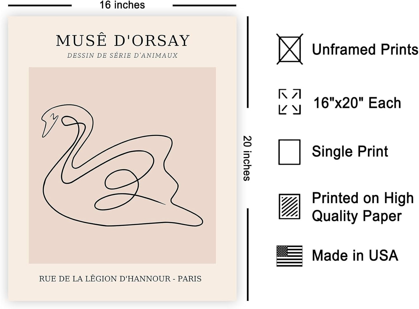 Poster Master Vintage Poster - Retro One Line Swan Drawing Print - Swan Art - Bird Art - Minimal Gift for Her, Animal Lover - Abstract Decor for Home, Office, Bedroom - 16x20 UNFRAMED Wall Art