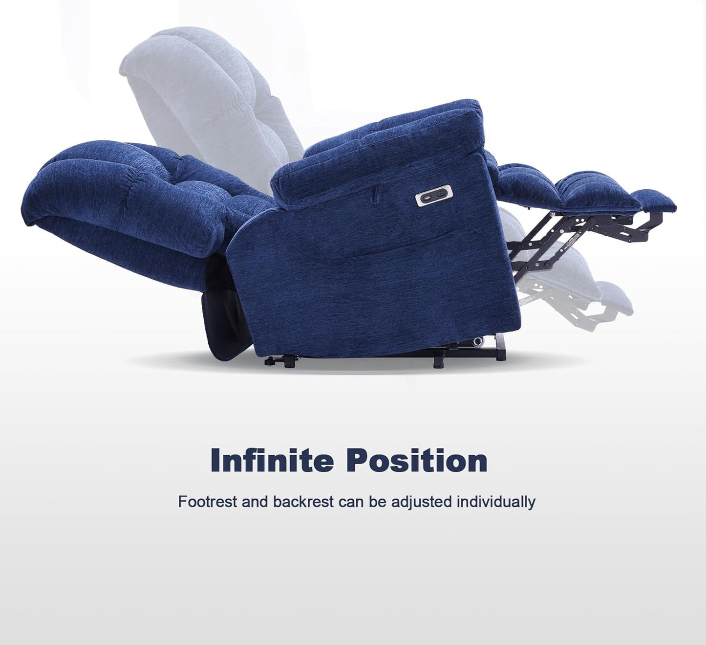 Triple Motor Power Lift Recliner Chair with Massage and Dual Heat for Elderly People, Zero Gravity Lay Flat Recliner Infinite Position, USB Ports（Navy Blue）