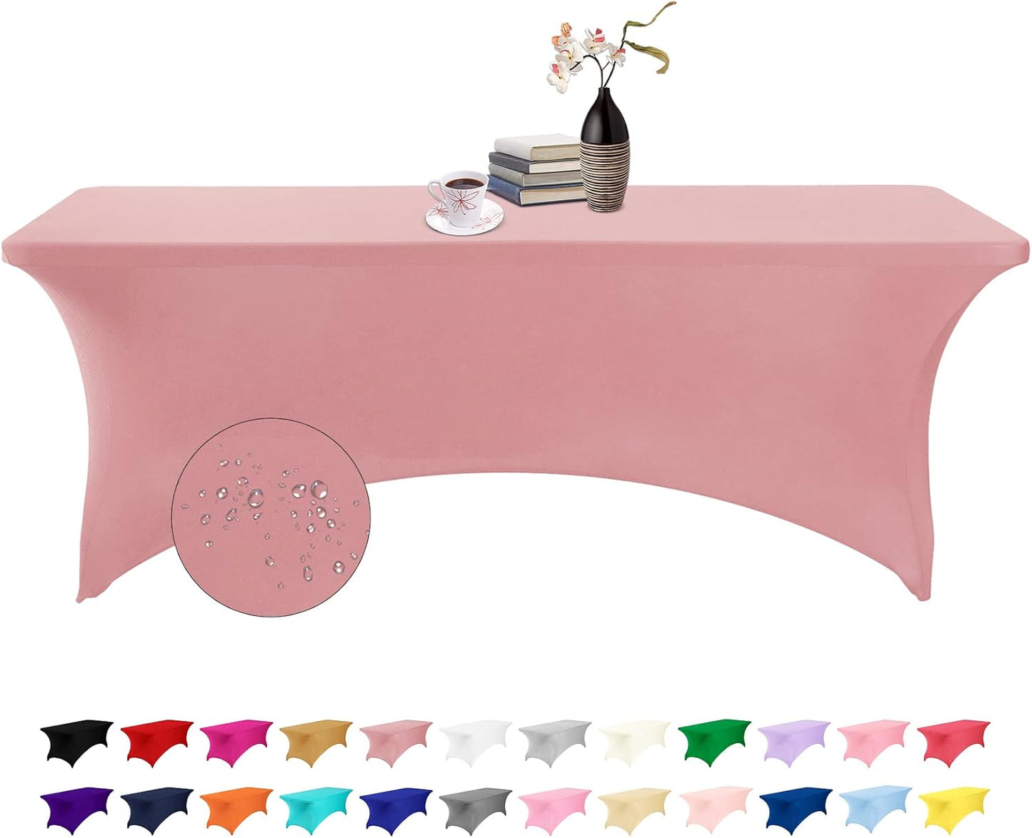 Spandex 8ft Waterproof Table Cover for Party,Wedding, Banquet, and Events(Dusty Pink)