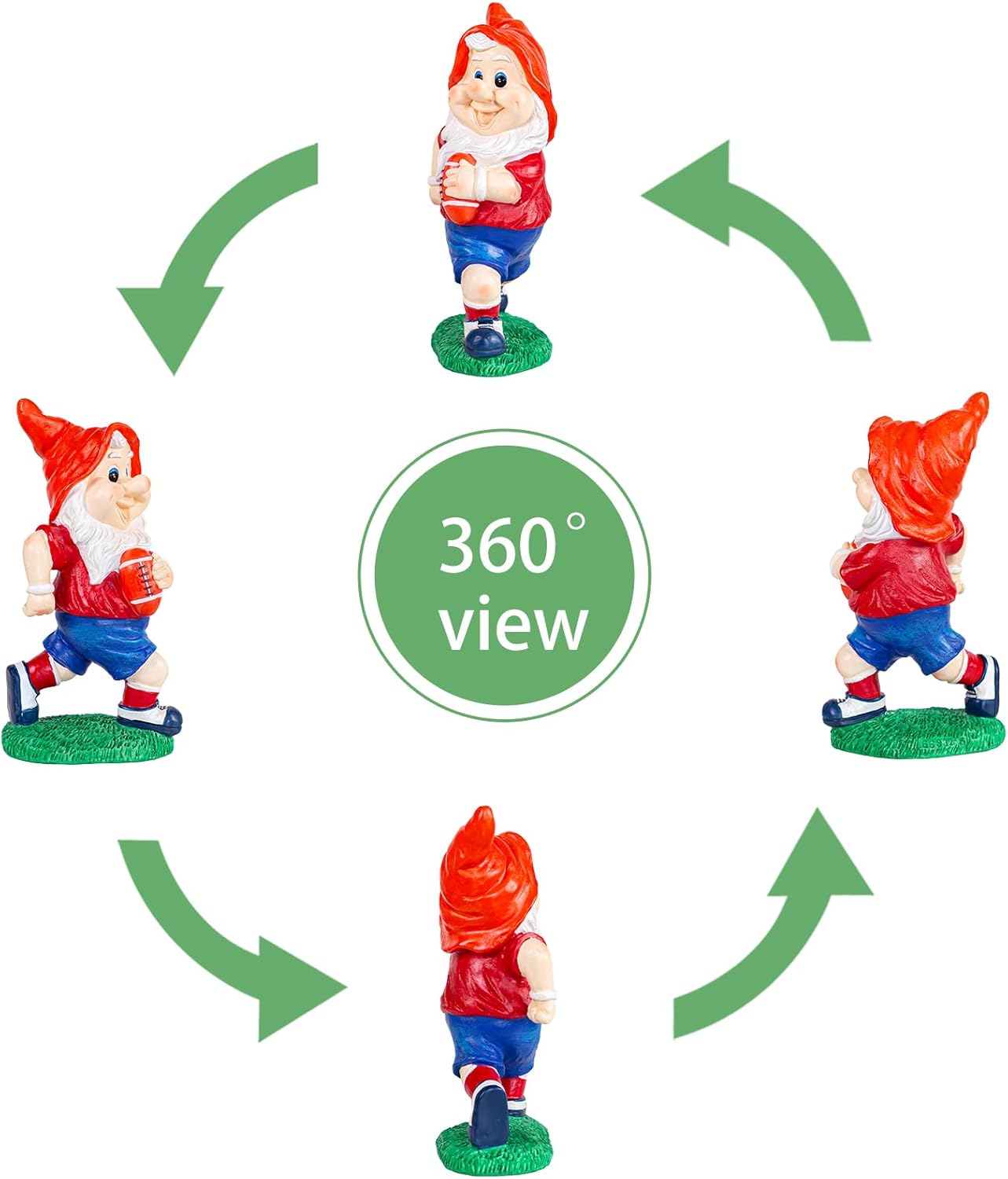 Outdoor Gnome Sculpture Garden Gnome Rugbyl Player Statue, 9.8" Tall Resin Outdoor Decoration, Red and Blue Sports Theme The for Rugby Enthusiasts