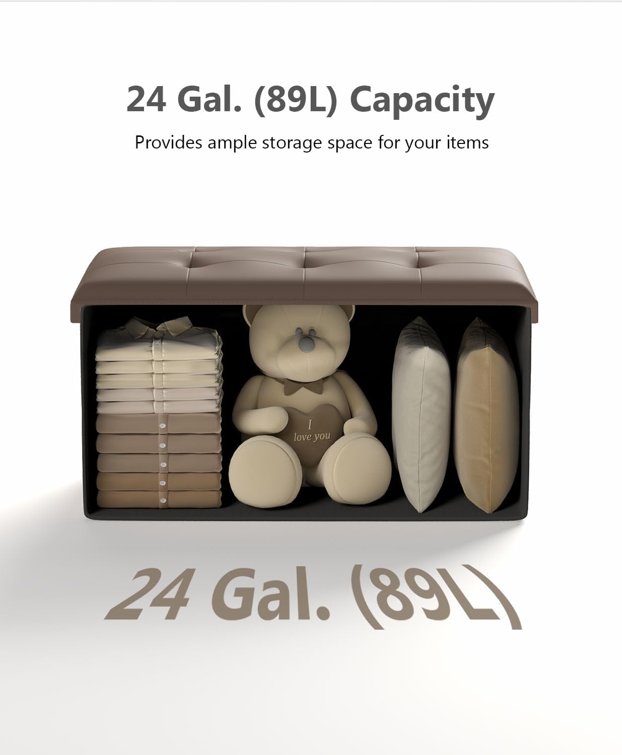 Storage Ottoman Bench, Folding Ottoman Foot Rest, 15 x 30 x 15 Inches, End of Bed Bench,Storage Chest, for Living Room, Bedroom, Hallway, Entryway, Brown