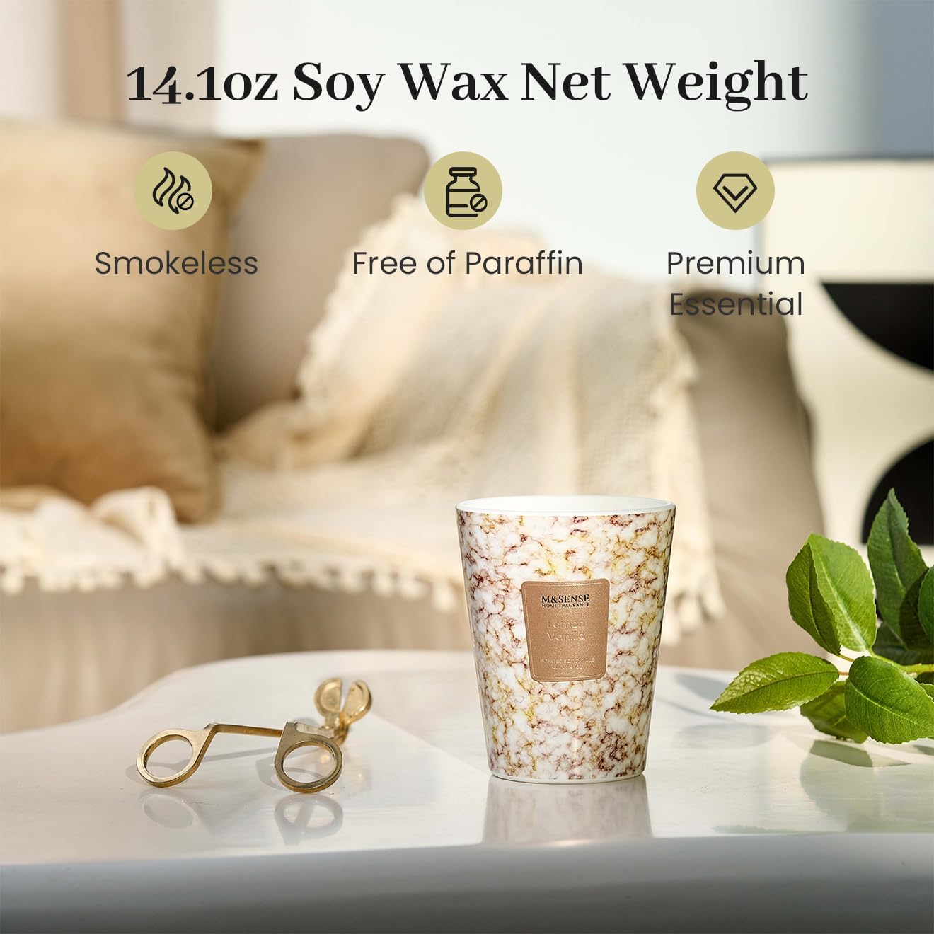 M&SENSE Sugared Lemon Zest Scented Candles for Home, Lead-free Wick Highly Scented Jar Candles, 14.1 Oz 80 Hours Lasting Burning Candles Gifts for Women, Relaxing Aromatherapy Candle for Stress Relief