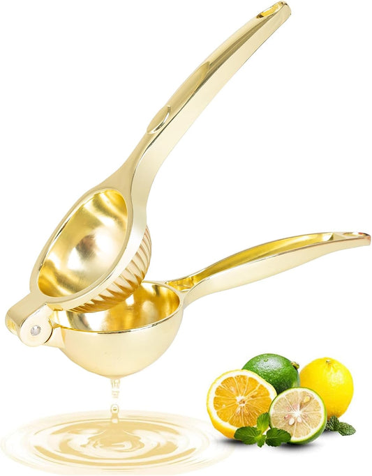 Lemon Squeezer, Heavy Duty Zinc Alloy Manual Lemon Juicer, High Yield Threaded Groove Small Oranges Limes Citrus Juicer Hand Press, Juice Maker for Cocktails Home Restaurant Kitchen Utensils(Gold)