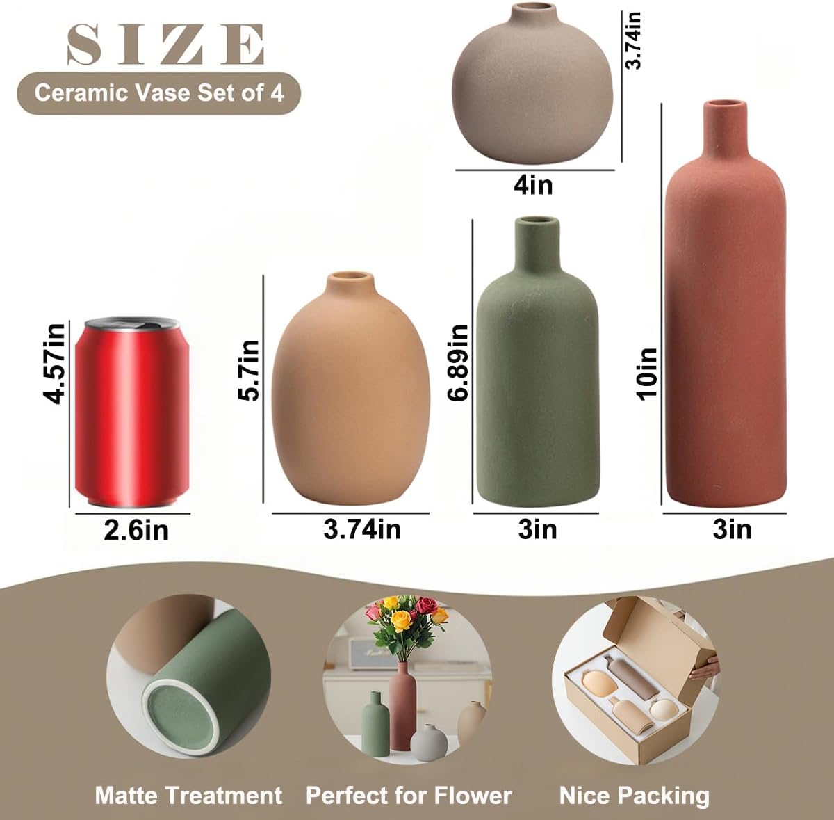 Modern Ceramic Vase Set, Neutral Colors, Decorative Vases for Home Decor, 4 Piece Collection (Green Mix Set 4)