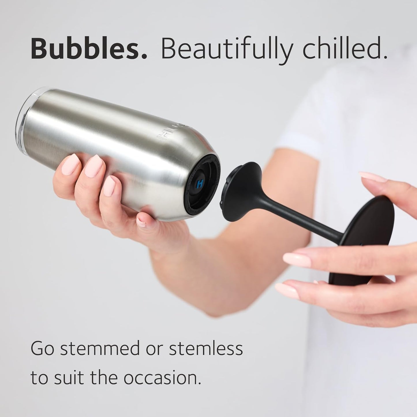 Huski Champagne Flute | NEW | Award-winning Design with Detachable Stem | Premium Stainless Steel Champagne Glass with Lid | Triple Insulated Tumbler | 8oz Capacity | Great Gift (White)