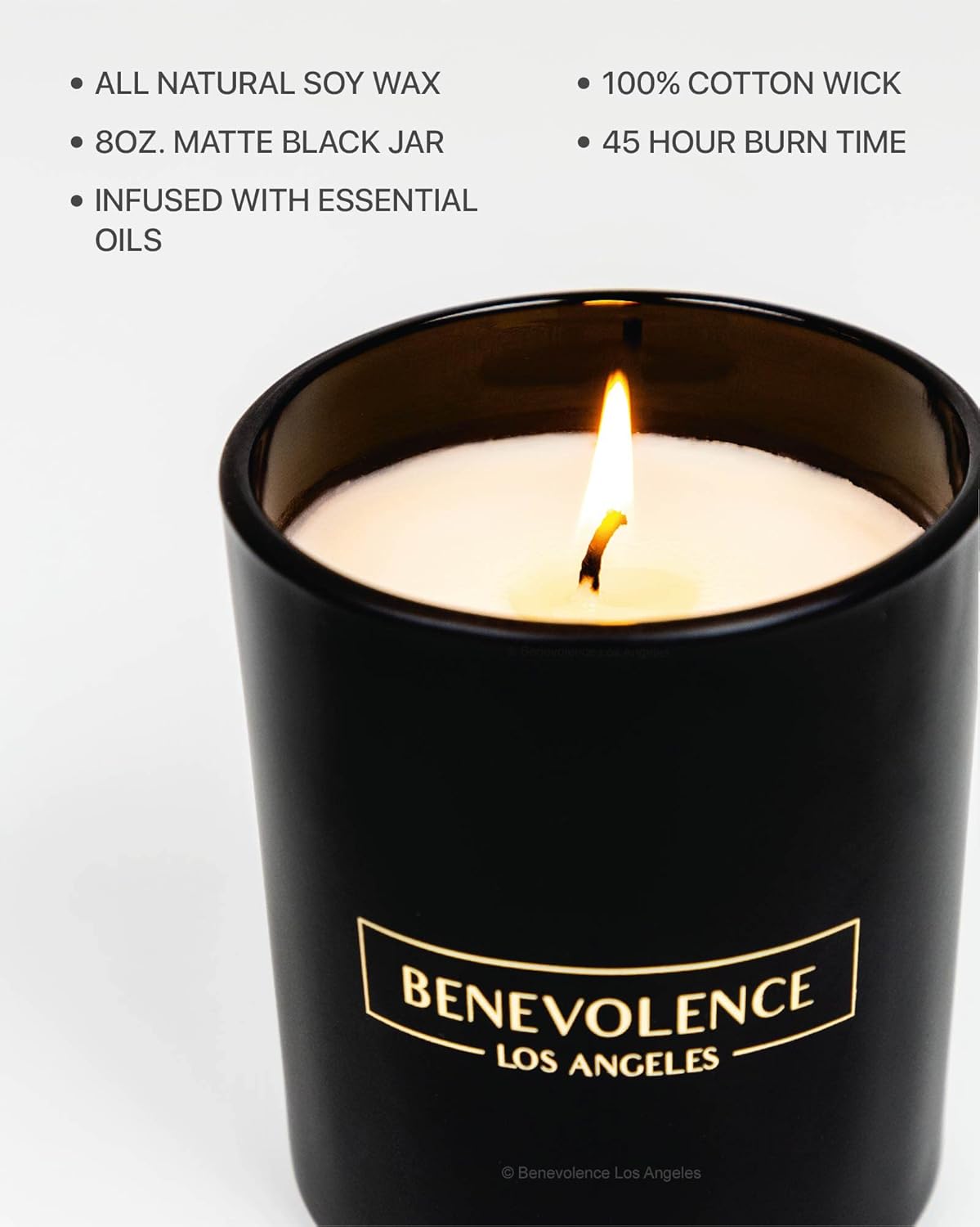 Benevolence LA Lavender & Lilac Scented Candle | Soy Candles, Black Candle for Home | Gifts for Women and Men | Home Fragrance | Aromatherapy | Bathroom Freshener | 8oz, 45 Hour Burn