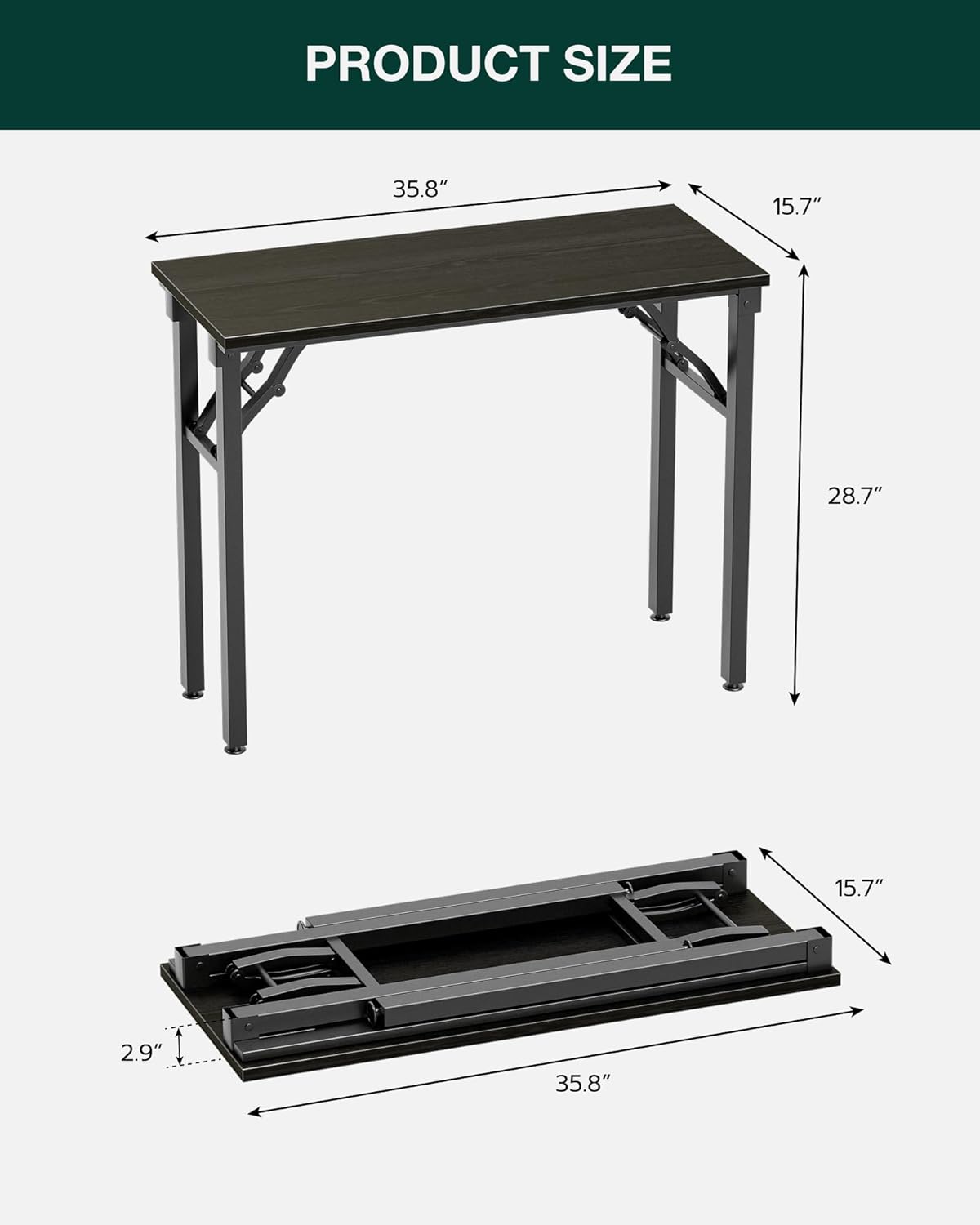 Frylr Small Folding Computer Desk – Portable 35.8 Inch Foldable Laptop Table, Collapsible and Compact for Easy Storage and Fast Setup, Lightweight for Small Spaces, Craft and Study Use, Dark Oak