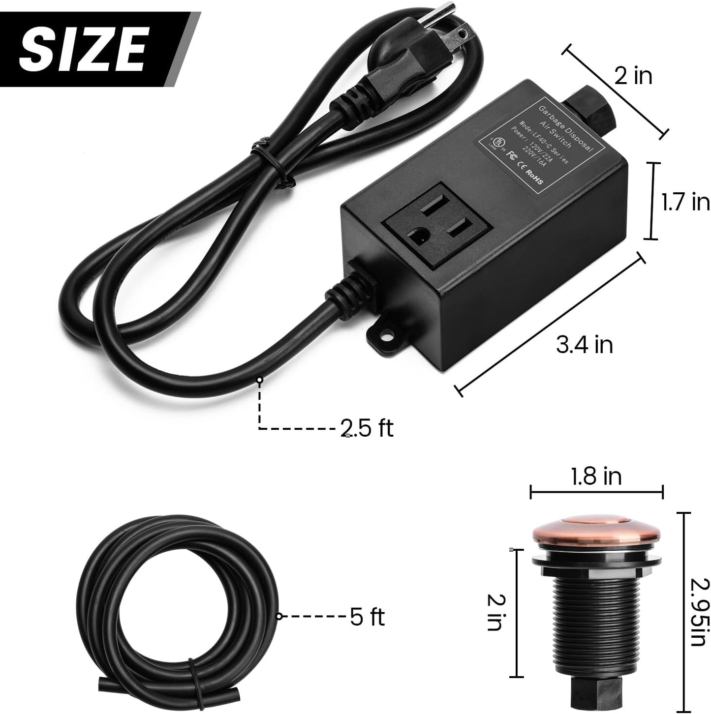 Garbage Disposal Air Switch Kit for SinkTop Waste Disposal with Stainless Steel Oil Rubbed Bronze(ORB) Short Air Button by briidea